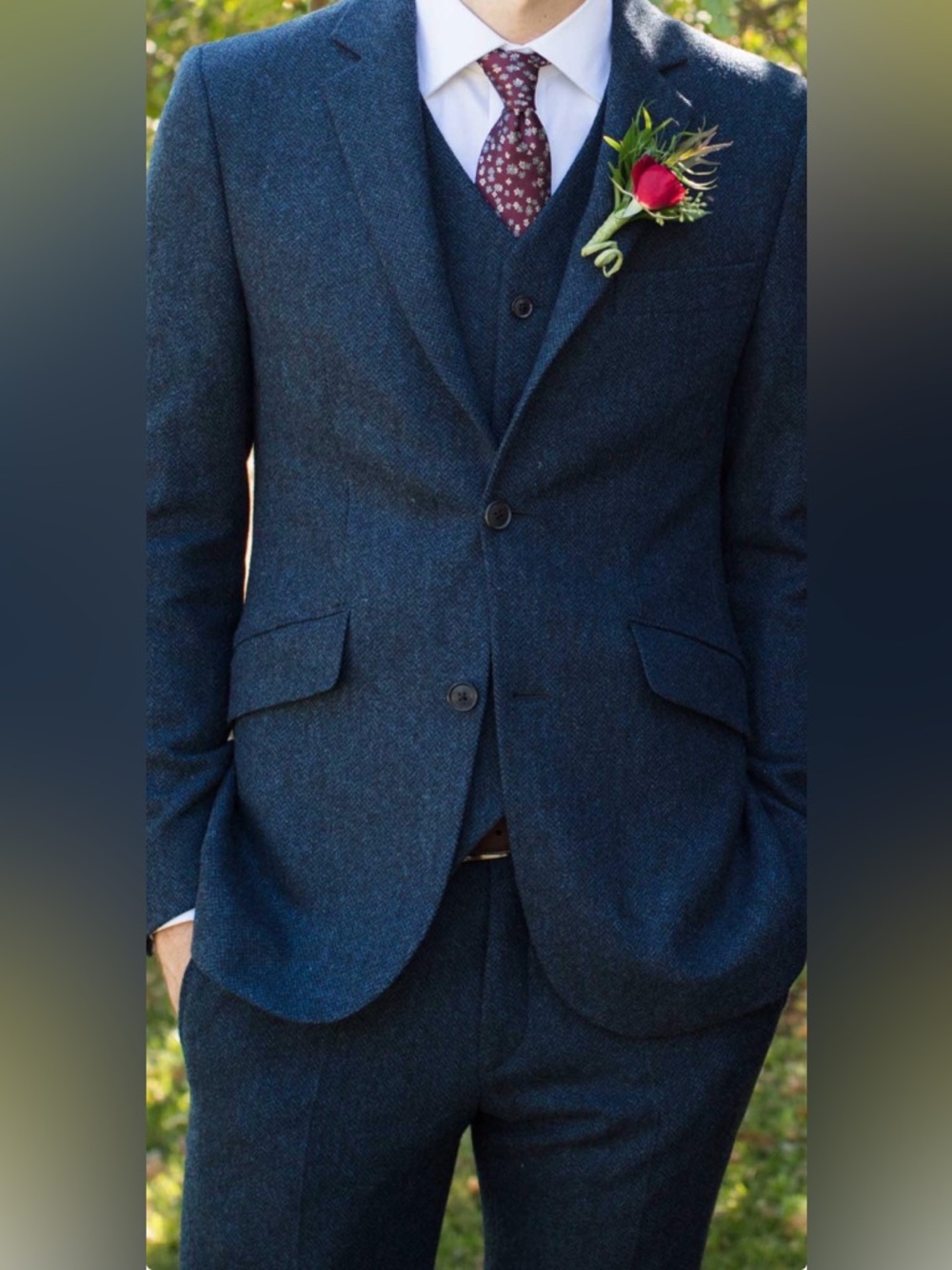 Walker Slater Men’s Fine Herringbone Lambswool Tweed 3 piece suit